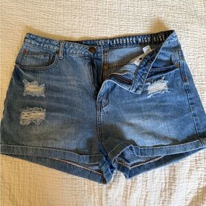 Denim High-Rise Distressed Women's Shorts - Light Blue